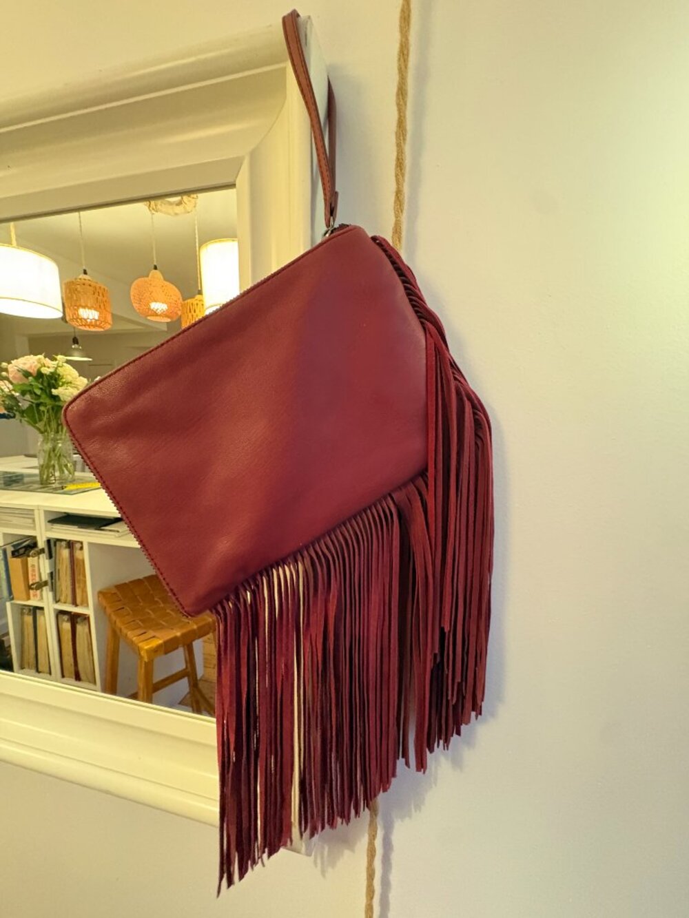 Red Leather Fringed Wristlet - Picture 8 of 10